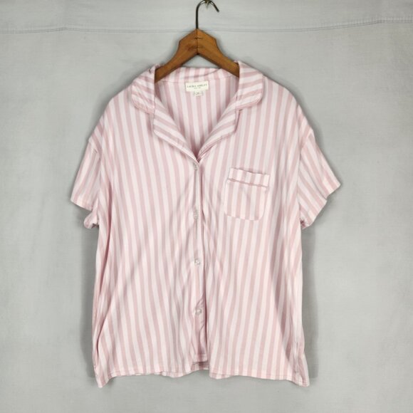 Laura Ashley Pink Stripe Knit Pajamas SZ M Button Front Contrasting Trim - Picture 2 of 14